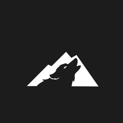 Minimalist Howling Wolf and Mountain Silhouette Logo Design