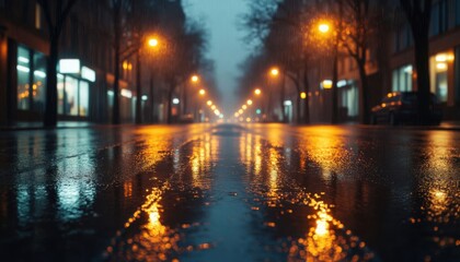 Obraz premium Rainy Night Street Reflections