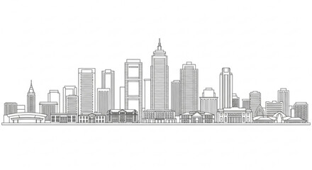 Fototapeta premium A minimalist line art illustration of a city skyline with skyscrapers