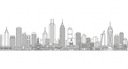 Obraz premium A minimalist line art illustration of a city skyline with skyscrapers