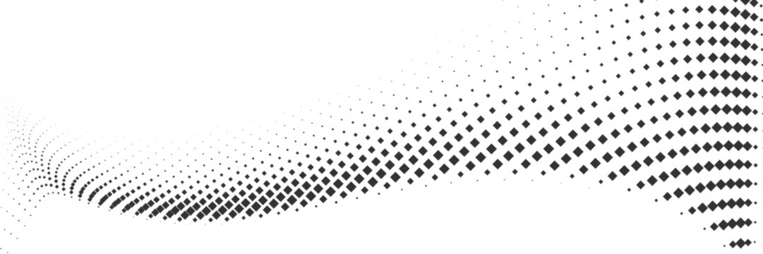 Black abstract diamond flowing wave background, geometric rotated square halftone pattern, modern minimal digital vector illustration