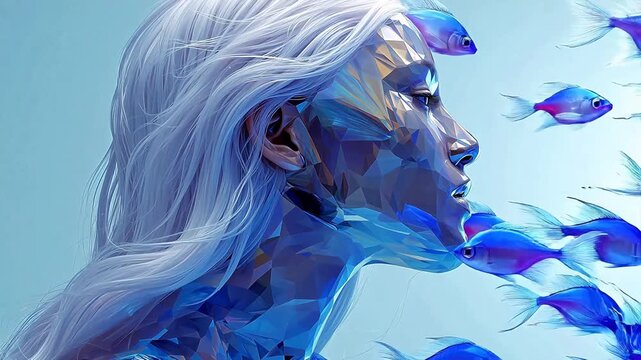 human face with blue fish