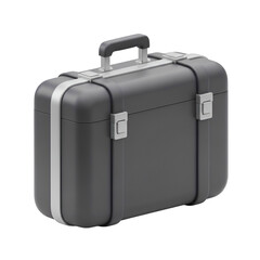 3D rendered gray briefcase with a silver handle, trim, and clasps, isolated on black
