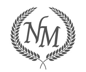 Obraz premium Initial letter N and M, NM monogram logo design with laurel wreath. Luxury calligraphy font.