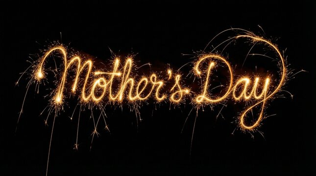 Mother's Day Golden Sparkler Calligraphy on Black Background