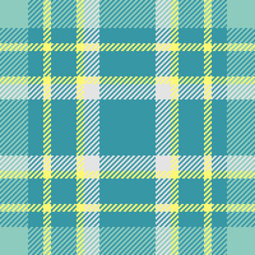 Relief texture pattern vector, custom textile fabric background. British seamless tartan check plaid in cyan and teal colors.