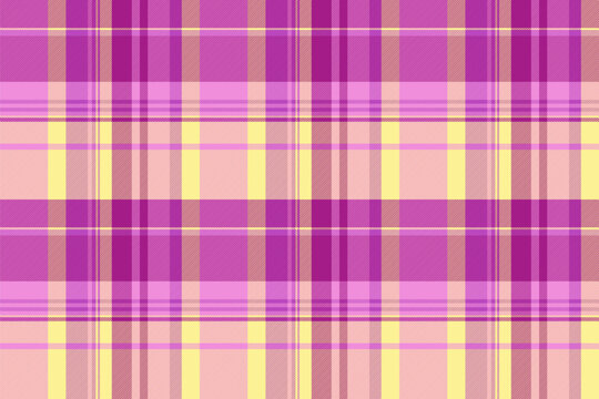 Graph tartan pattern texture, menswear textile vector background. Age fabric seamless plaid check in pink and yellow colors.