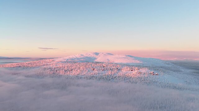Aerial 4K Drone Footage of Ski Slope and Mountain Landscape at Utsuvaara in Winter