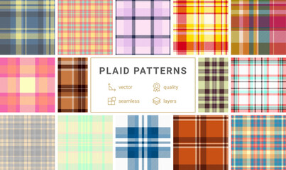 Plaid bundle designed for birthday stationery. The pack includes coordinated tartan patterns ready for greeting cards, banners, and party prints. Vector files scale perfectly. © SolaruS