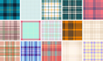 Plaid pattern set tailored for composition notebooks. Classic tartan designs add charm and appeal to school supplies. Vector structure ensures clean edges.