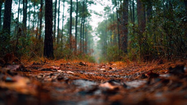 Forest floor covered with pine needles