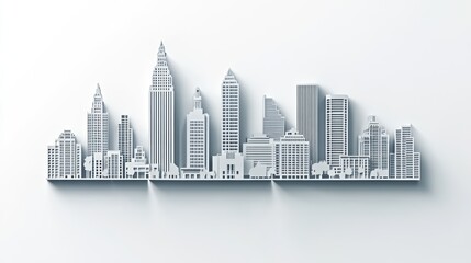 Obraz premium 3D City Skyline, Architectural Design, Modern Cityscape, White Background, Graphic Illustration, Stock Photo, Business Concept