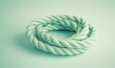 Obraz premium Thick twisted rope coiled in a circle on a plain light background with soft shadow