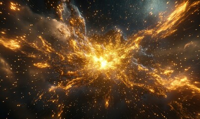 Obraz premium Vibrant cosmic explosion of golden light and stars in deep space