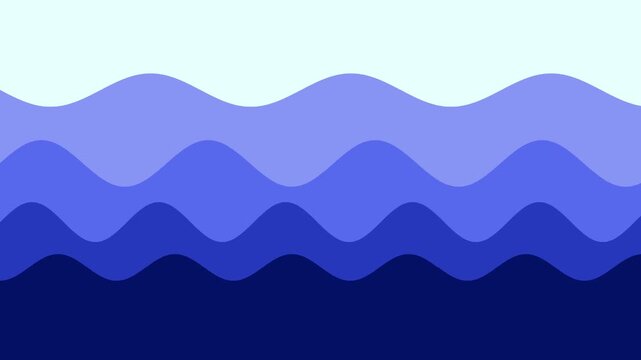 Abstract blue wavy layers moving in a fluid motion. Calm sea waves vector style background loop for nature or relaxation.