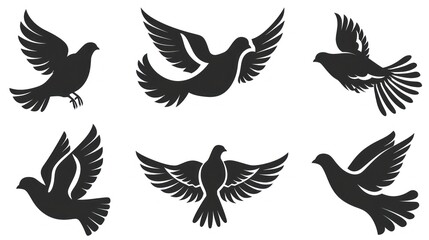 Obraz premium Flying dove silhouettes set against white background ideal for symbolic design