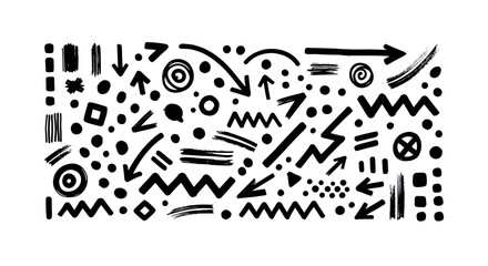 Collection of Hand Drawn Black Doodle Elements and Symbols.