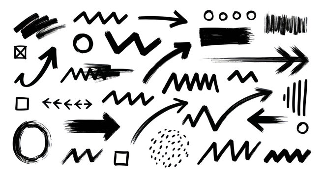Collection of Hand Drawn Black Arrows and Scribble Elements.