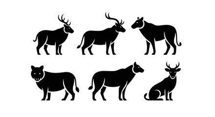 Fototapeta premium Collection of various deer and antelope silhouettes in black.