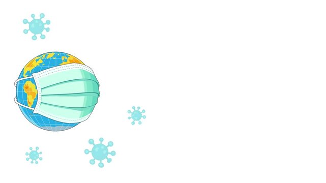 Earth wearing a medical mask with virus icons, ideal for World Health Day campaigns, global health awareness, prevention messaging, and healthcare education use.