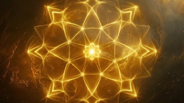 Abstract golden starburst design with glowing light and dark space background