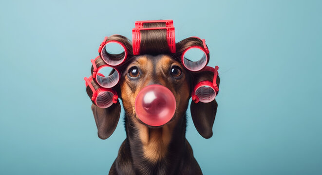April fools day goat silhouette prank with hair curlers and tongue out