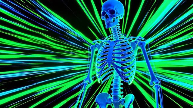 Human skeleton with glowing lines