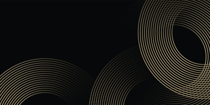 3D golden luxury abstract background overlap layer on dark space with circles lines decoration. Modern graphic design element stripes style