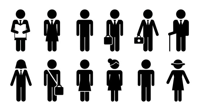 Diverse group of business people icons representing different professions and ages.