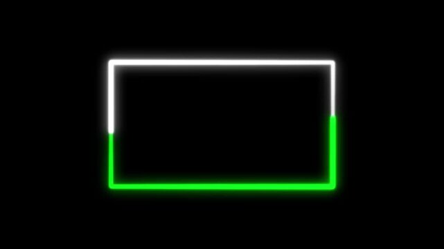 neon electric video frame with glowing white and green border and dark center for text or content insertion. neon border frame bckground