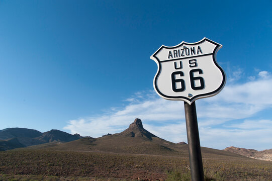 USA, Arizona, Kingman.  Historic Route 66 roadsign