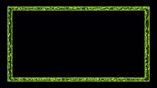 Neon Video Border Frame Rectangular Two Line Green Energy Glowing Effect Animation - Alpha Channel - Isolated Transparent Background