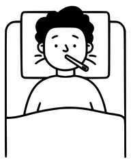 Obraz premium Sick boy bed thermometer illness cartoon