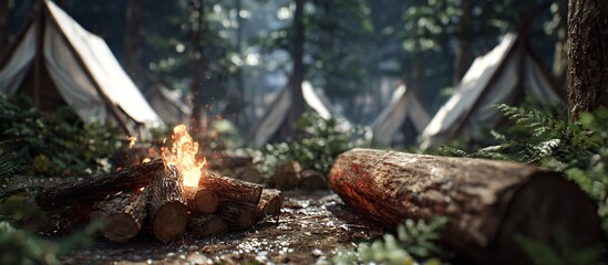 logs burning at small campfire