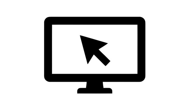 Vector illustration&nbsp;of computer monitor icon with cursor arrow, simple black silhouette graphic for web design and digital interface concept on a transparent background