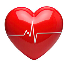 Glossy red heart shape with white heartbeat line on black backdrop