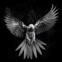 Raven in Flight Wings Spread Over Dark Background