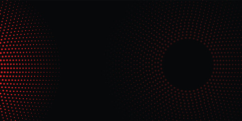 Glittering red halftone circles random dots on black background. Elegant festive backdrop for celebration, party invitation, greeting card design or holiday decoration. Vector illustration. © MUNADIR