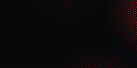 Glittering red halftone circles random dots on black background. Elegant festive backdrop for celebration, party invitation, greeting card design or holiday decoration. Vector illustration. © MUNADIR