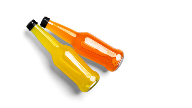A bottles of orange drink on a white background. High quality photo