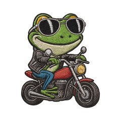 frog riding a motorbike batch embroidery design