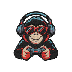 monkey playing games batch embroidery design