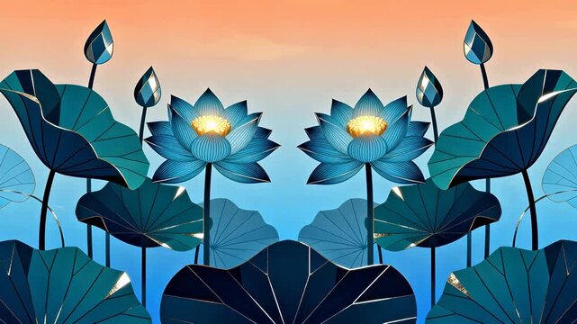Blue lotus flowers and leaves