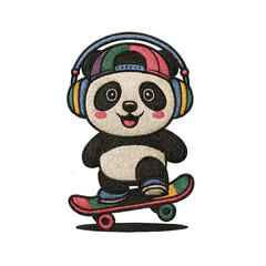 Skateboarding Panda batch embroidery design