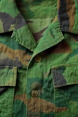 Abstract Patterned Shirt with Green Yellow and Brown Hues Close Up Featuring Textured Surface Button Details and Intricate Organic Design