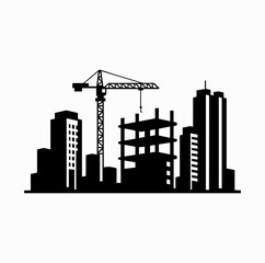 Obraz premium Modern City Development Black and White Silhouette Vector
