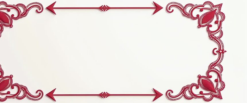 Elegant red ornamental frame subtly sways as the camera slowly pans across a minimalist white background, offering serene copy space in this graceful, cinematic stock footage.