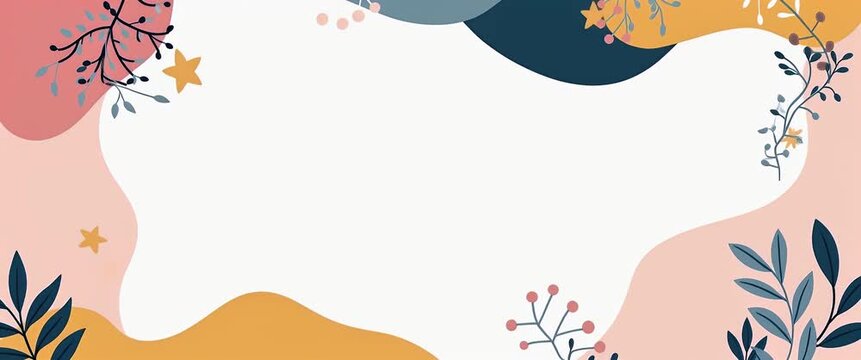 Colorful abstract foliage sways gently in a whimsical animation, with a slow pan capturing the playful movement of leaves and stars, creating a serene, artistic backdrop.