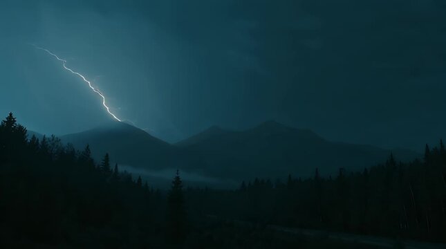 Lightning Strikes Over Distant Mountains with Dark Sky