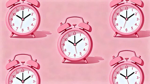 Pink alarm clocks on pink background